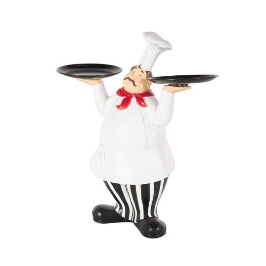 16.25" White Polystone Chef Kitchen Decorative Sculpture with Black Trays
